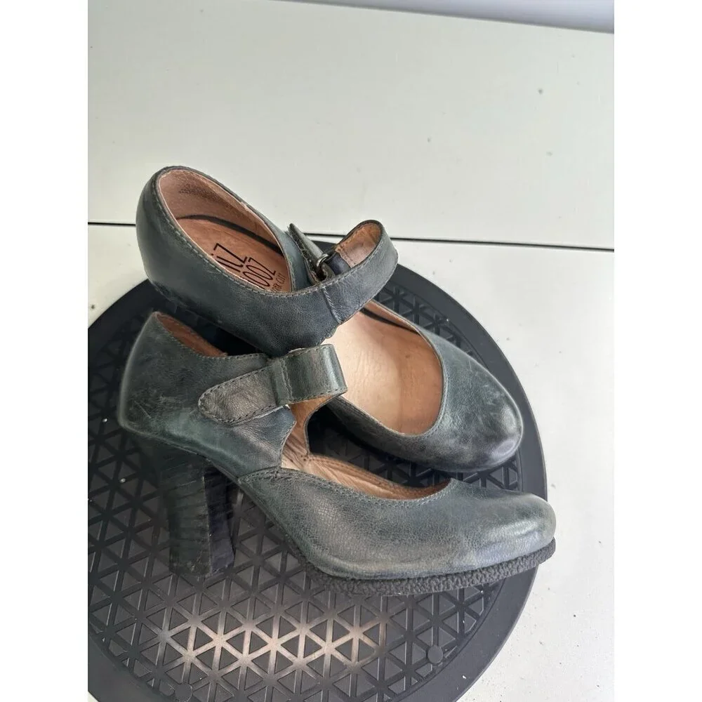 Miz Mooz Kora Gray Leather Mary Jane Heels Chunky Heel Sz 36/6 Twee Lagenlook